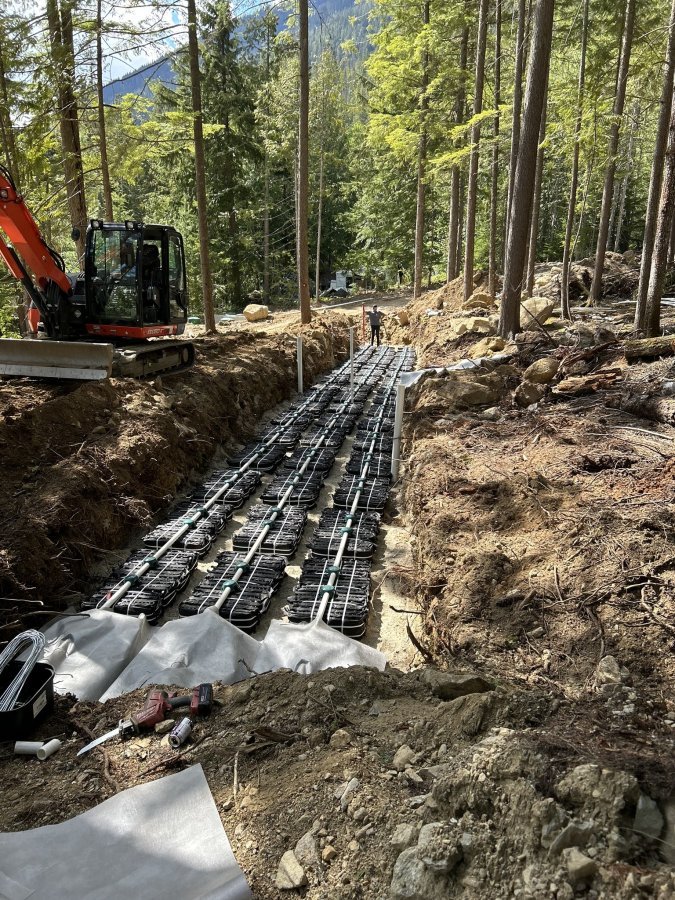 Forest septic drainage installation